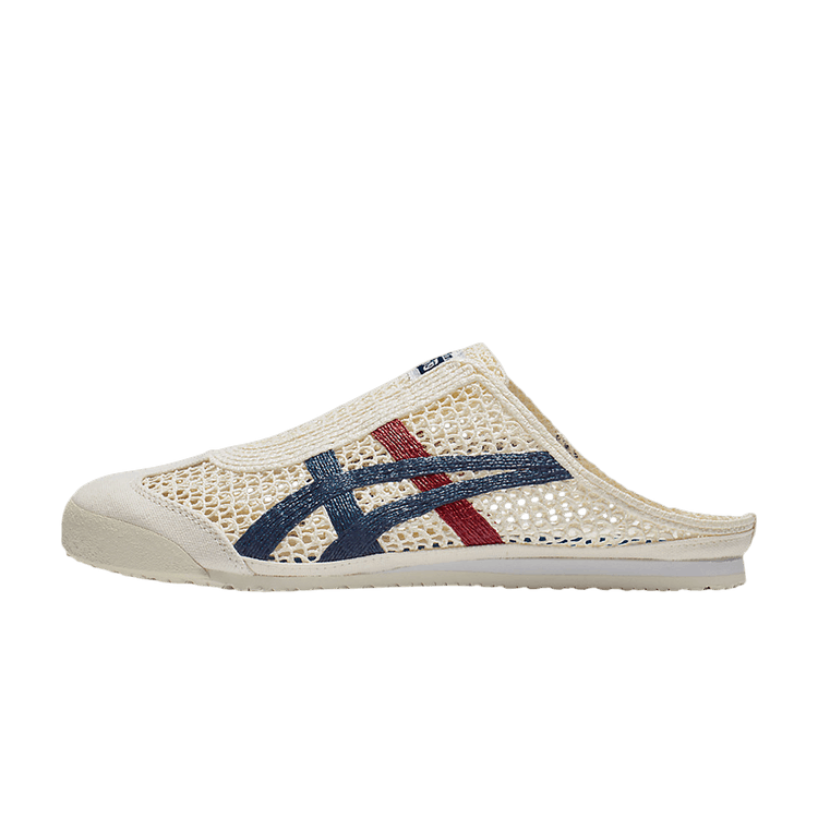 Onitsuka Tiger Mexico 66 Sabot Cream Mako Blue, zijaanzicht van mesh sabot met crème-kleurige basis