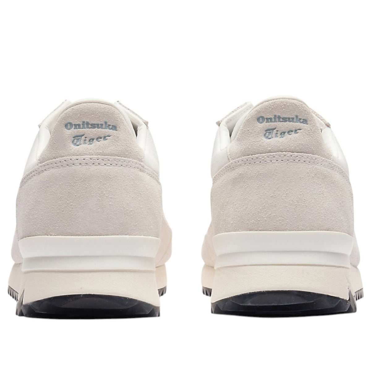 Onitsuka Tiger HSINTI White achteraanzicht paar met branding op hiel en witte midsole
