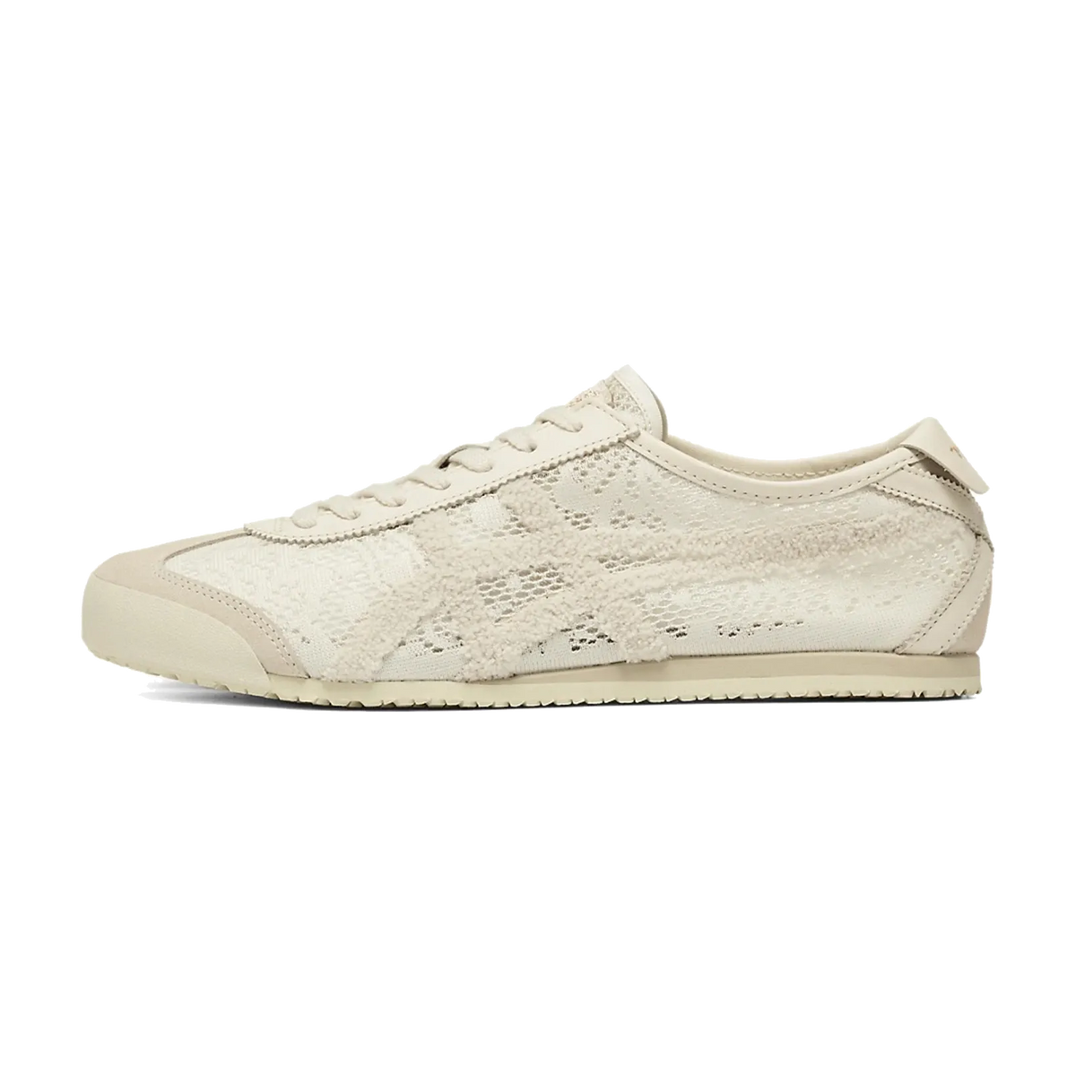 Onitsuka Tiger Mexico 66 Jacquard Mesh Birch Birch, zijaanzicht met jacquard mesh bovenwerk en witte veters