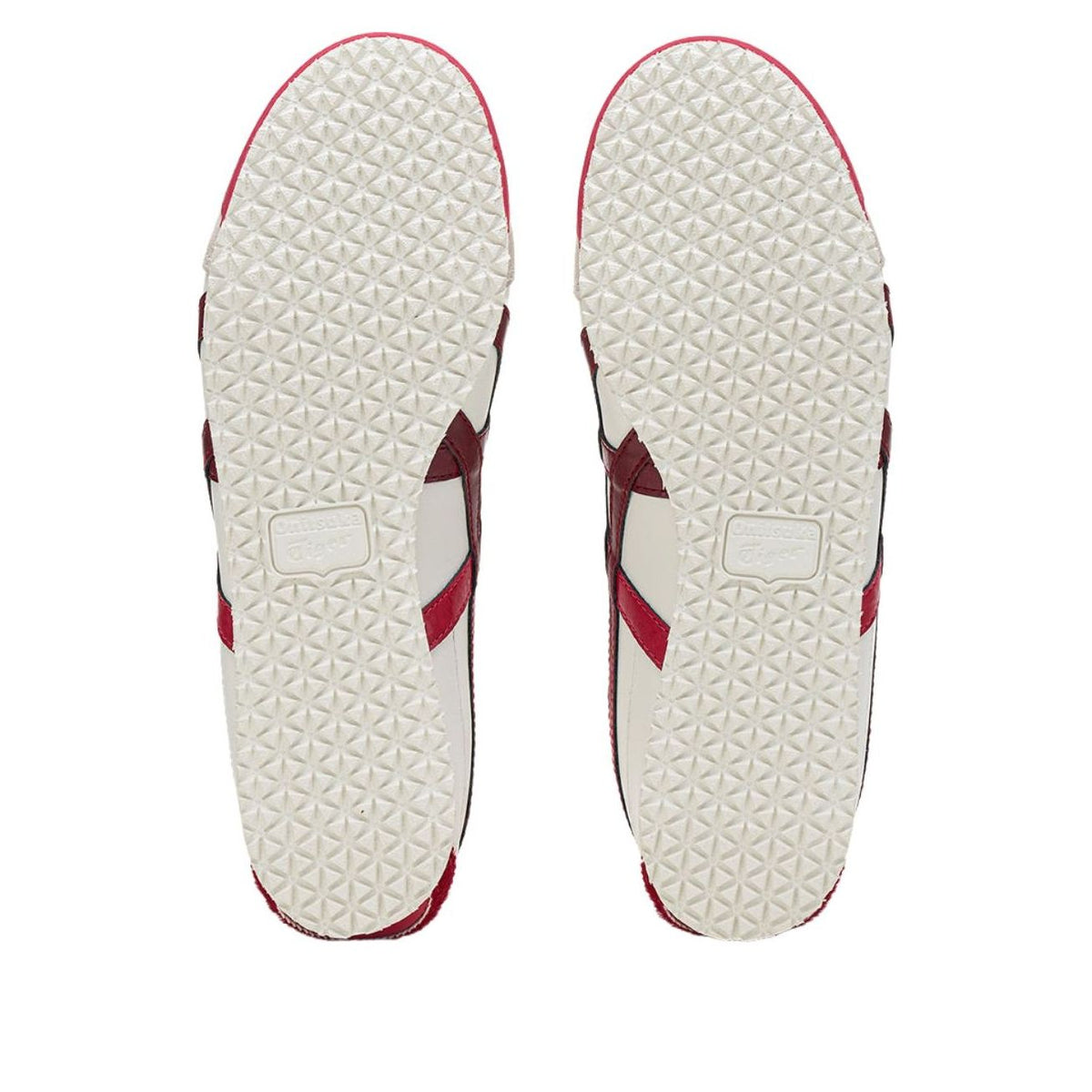 Onitsuka Tiger Mexico 66 Year of the Horse, zoolprofiel toont textuurpatroon met bordeaux en crème gekleurde zool