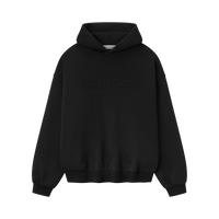 Fear of God Essentials Embossed 90s Fit Fleece Hoodie 'Vintage Black', vooraanzicht met geborduurd logo
