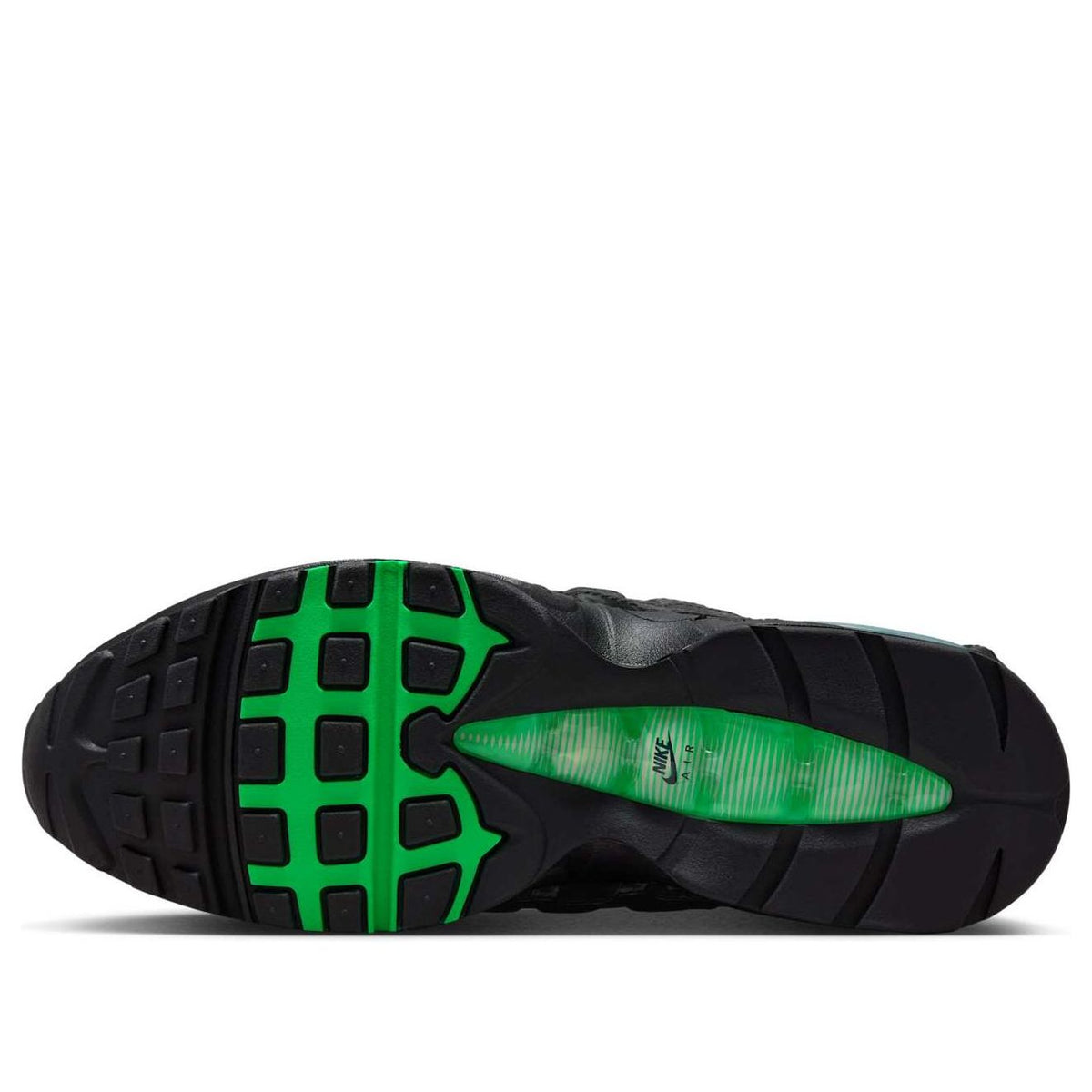 Nike Air Max 95 OG Big Bubble Black Green Shock, zoolprofiel met groene rubberzool en logo
