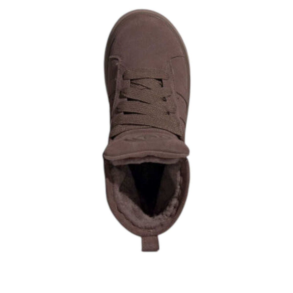 adidas Campus 00s Winter Mid Brown, bovenaanzicht met veters en ingewerkte trekkuil
