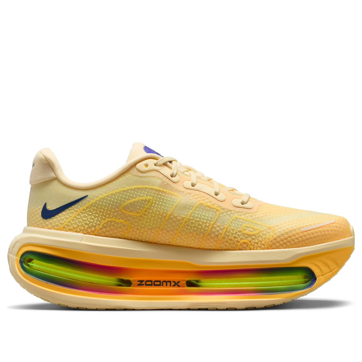 Nike Vomero Premium Alabaster, zijaanzicht met zoolprofiel, ZOOMX-technologie en regenboogaccenten