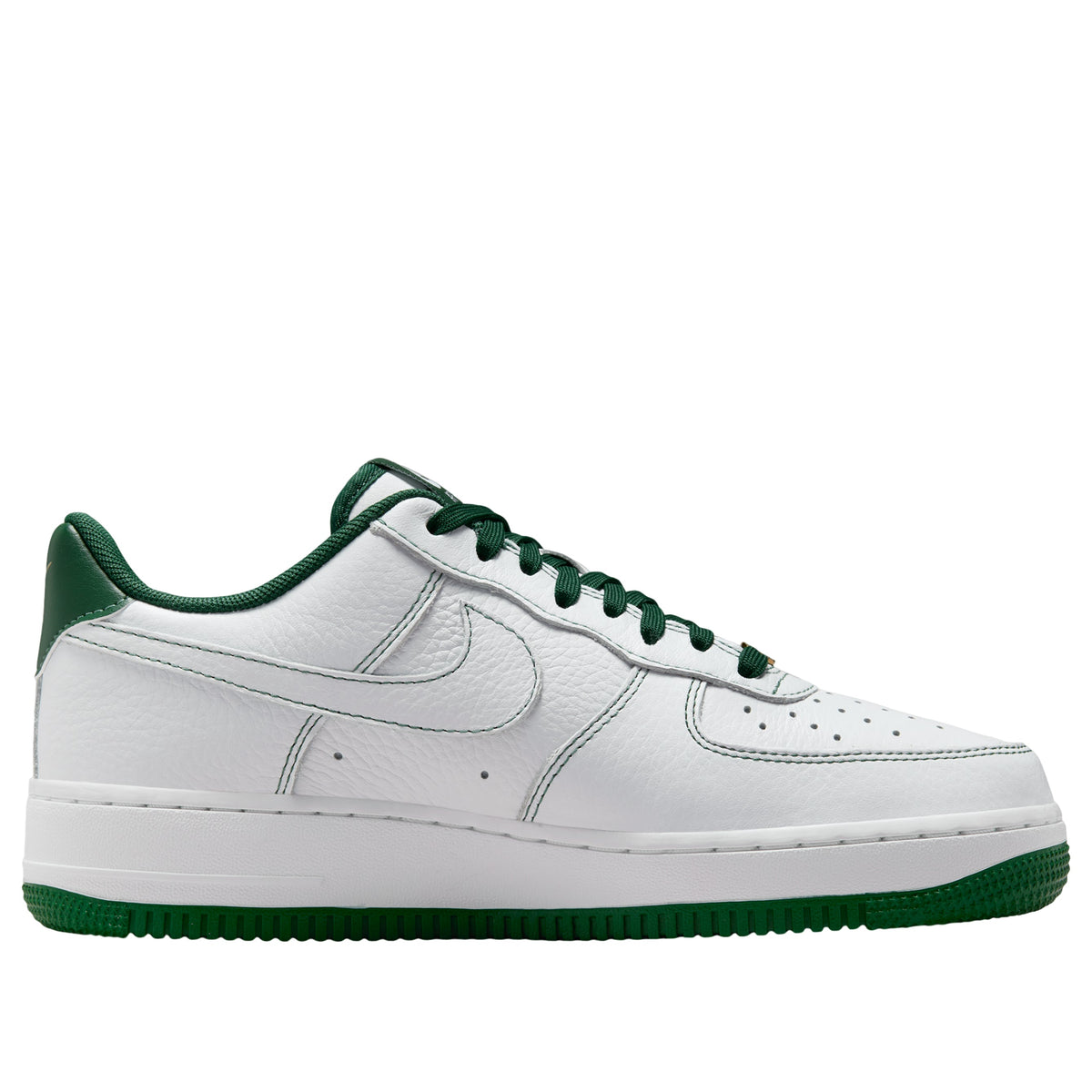Nike Air Force 1 Low Mini Jewel, zijaanzicht met wit leerlook en groene rand