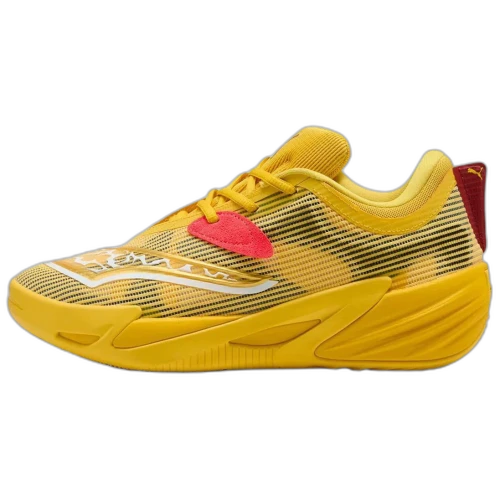 Puma All-Pro Nitro 2 Pokémon Pikachu, zijaanzicht met geel mesh, rode swoosh en gele zool