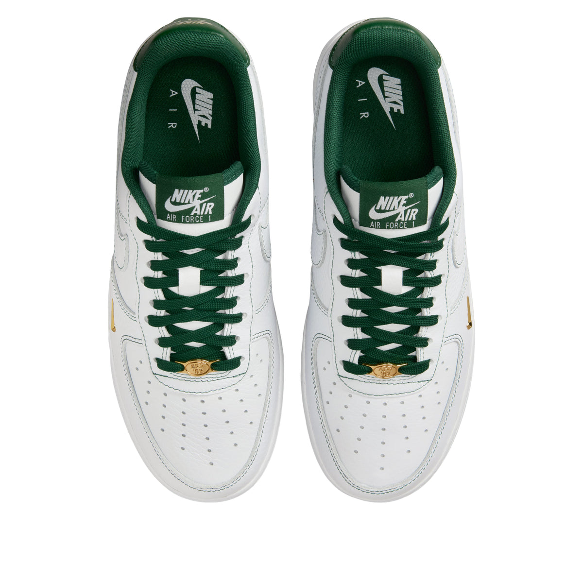 Nike Air Force 1 Low Mini Jewel, bovenaanzicht met groene veters en gouden logo