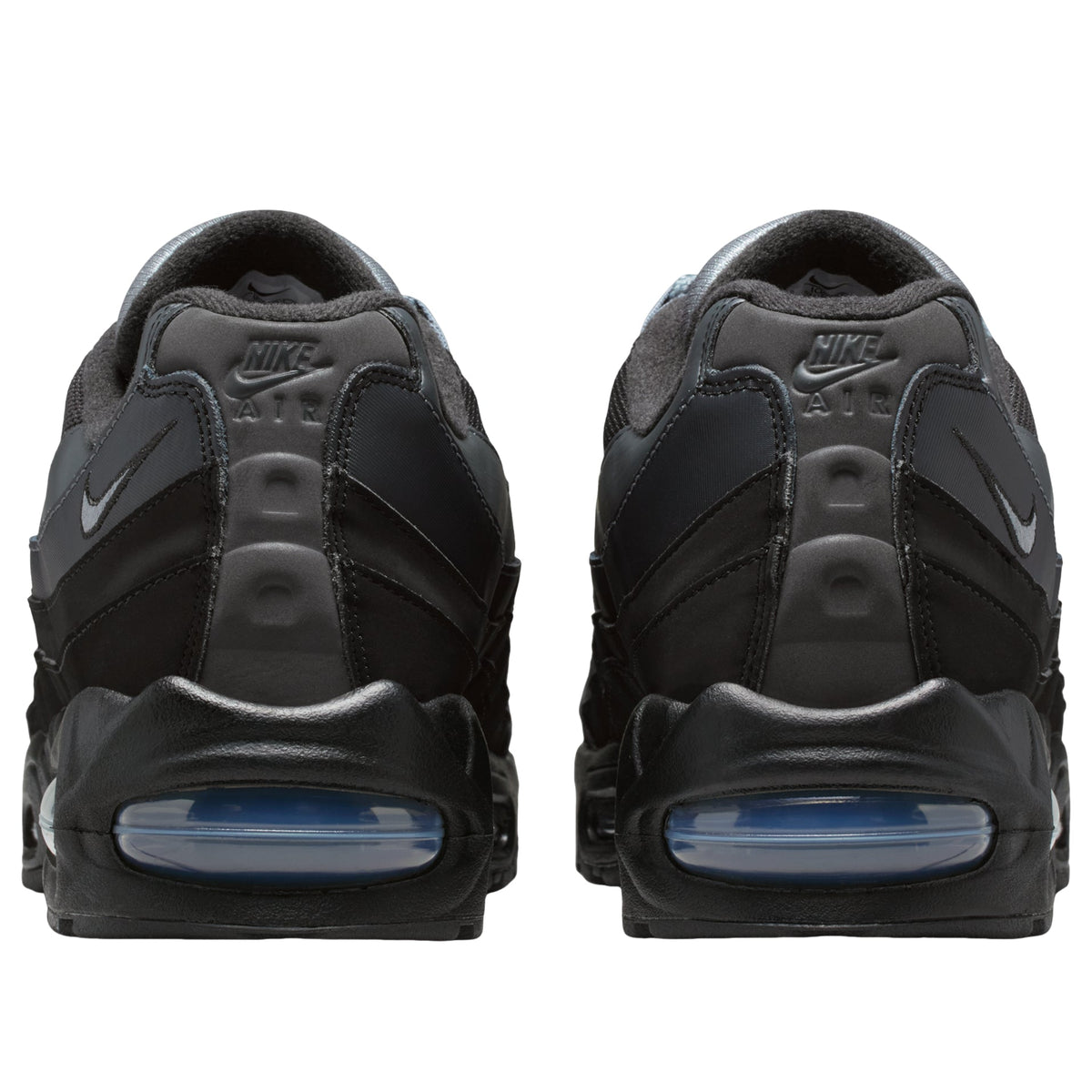 Nike Air Max 95 OG achteraanzicht met zichtbare Air Max zool in blauw