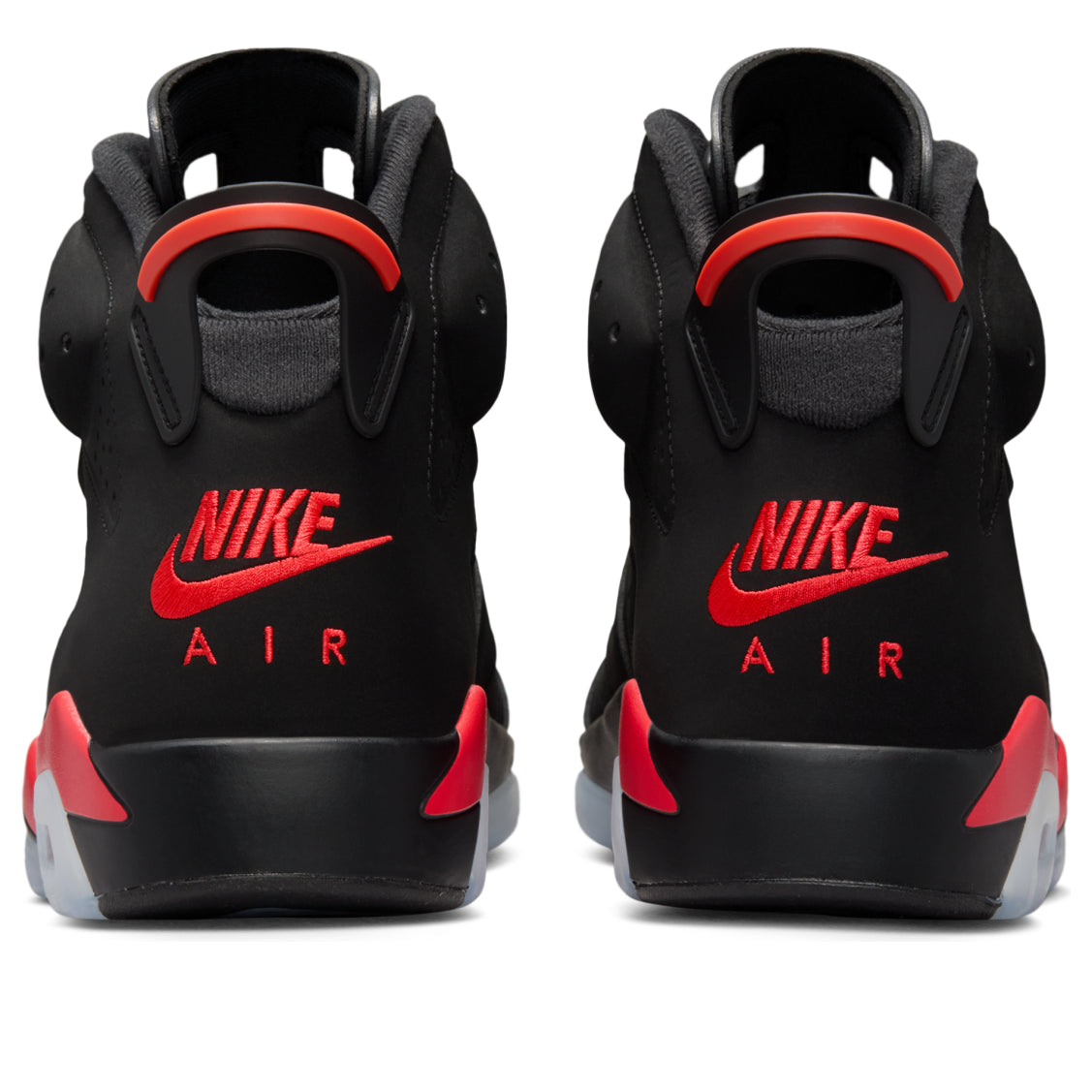 Jordan 6 Retro Reverse Infrared achteraanzicht met Nike Air logo en rode hielversterking