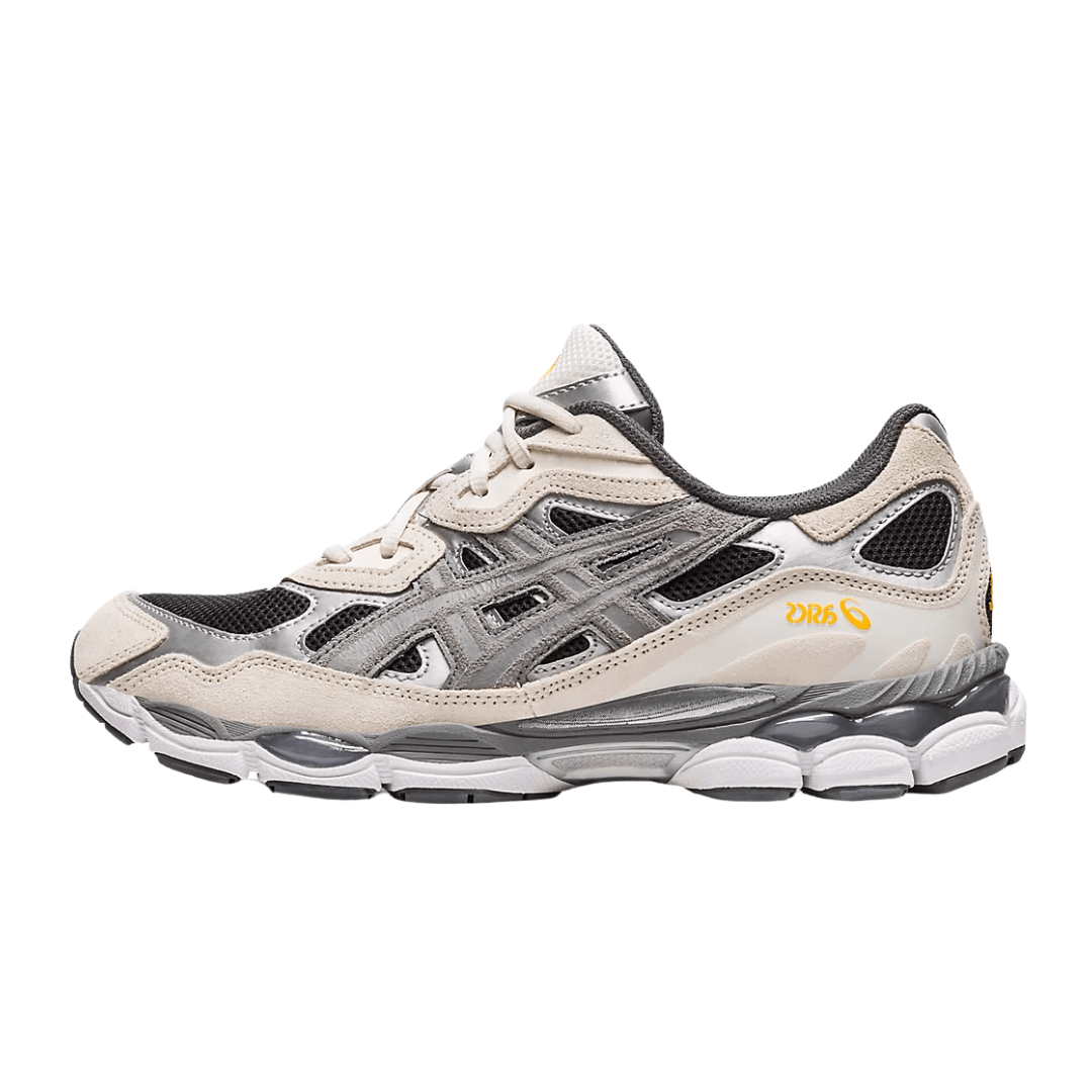 ASICS Gel-NYC Black Clay Grey sneaker showcasing a stylish mix of black, grey, and clay suede materials with a durable sole, representing exclusive sneakers in whole Europe. The real deal.