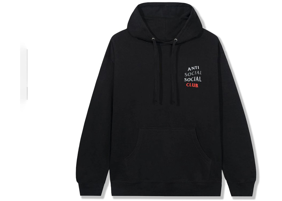 Anti Social Social Club 99 Retro IV Hoodie Black, vooraanzicht met klein borduurwerk logo op borst en zwarte drawstrings
