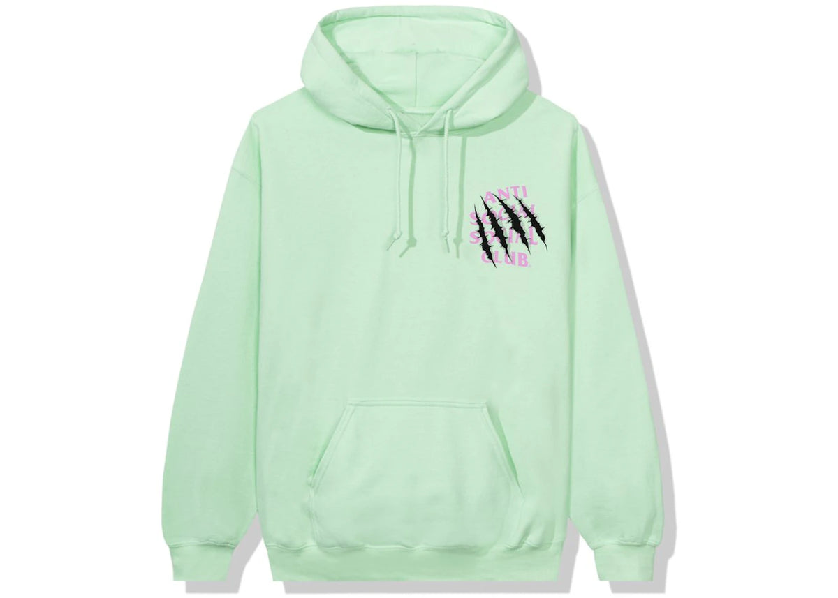 Anti Social Social Club After Us Hoodie Mint, vooraanzicht met klein borststukje en kangurupockets