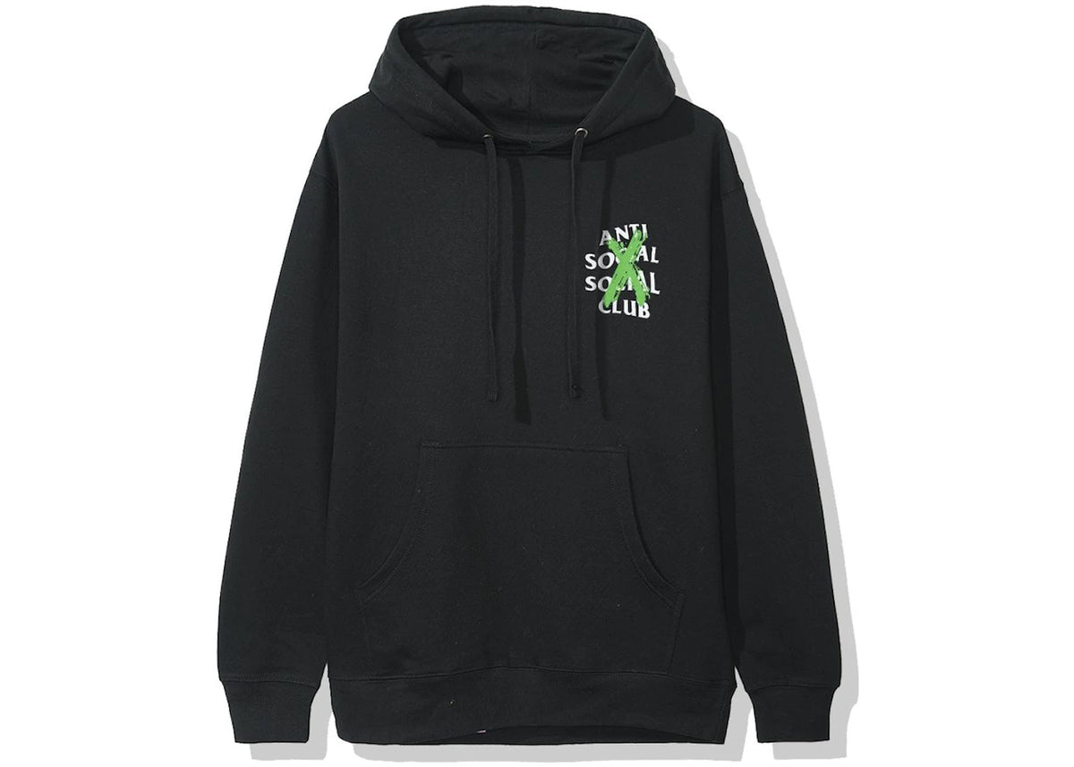 Anti Social Social Club Cancelled Remix Hoodie (FW19) Black, vooraanzicht met klein borstlogo in groen en wit