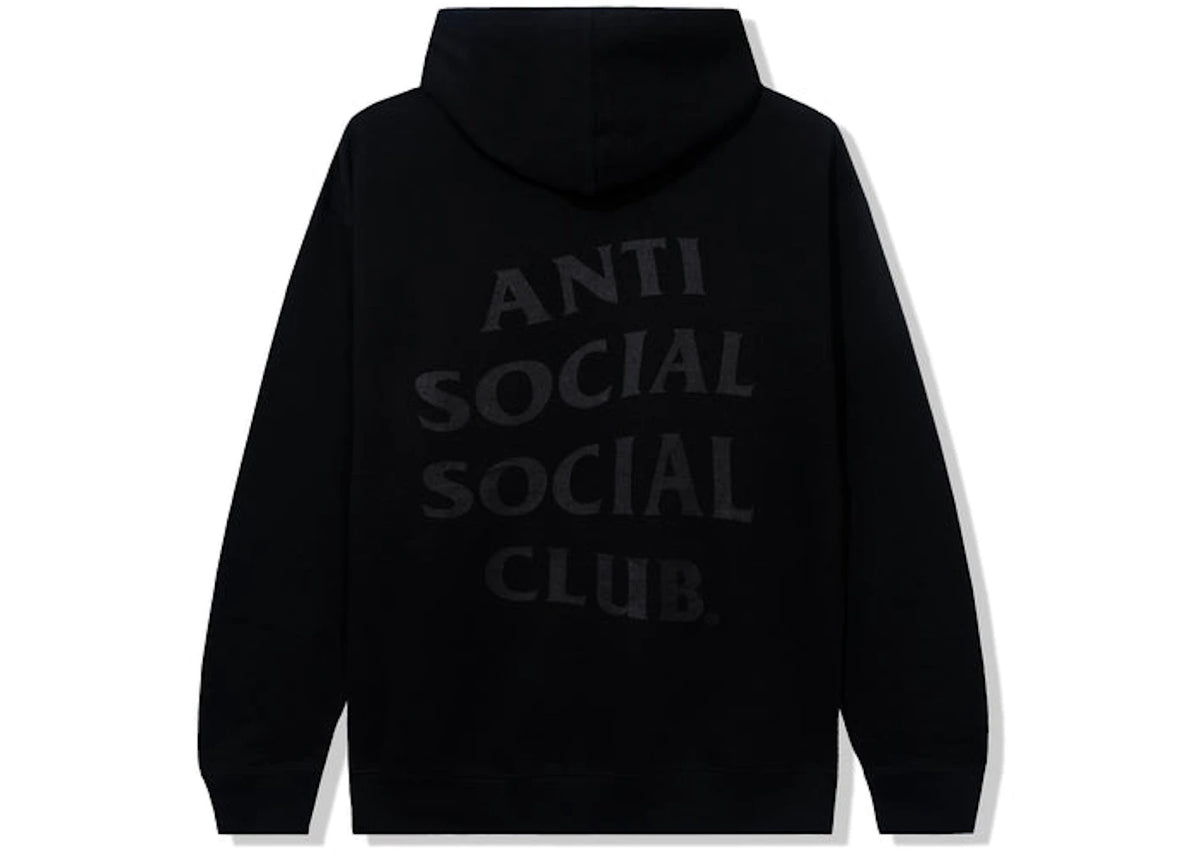 Anti Social Social Club Early Decision Hoodie Black, achteraanzicht met 'ANTI SOCIAL SOCIAL CLUB'-tekst in donkergrijs