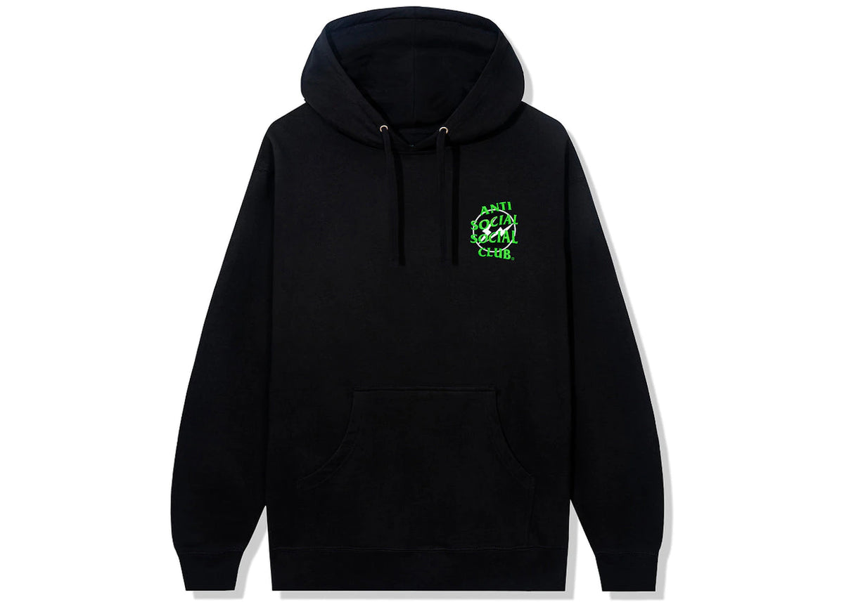 Anti Social Social Club x Fragment Precious Petals Hoodie (FW22) Black Green, vooraanzicht met klein groen logo