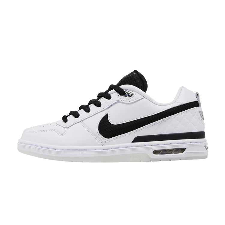 Nike SB Zoom Air Paul Rodriguez 1 OG White Black, zijaanzicht met wit leer, zwarte swoosh en zwarte schnoerakels