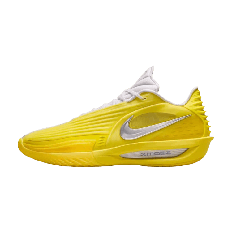 Nike Air Zoom GT Cut 3 Turbo Los Angeles Lakers, zijaanzicht in fel geel met witte accenten en zichtbare ribbelstructuur
