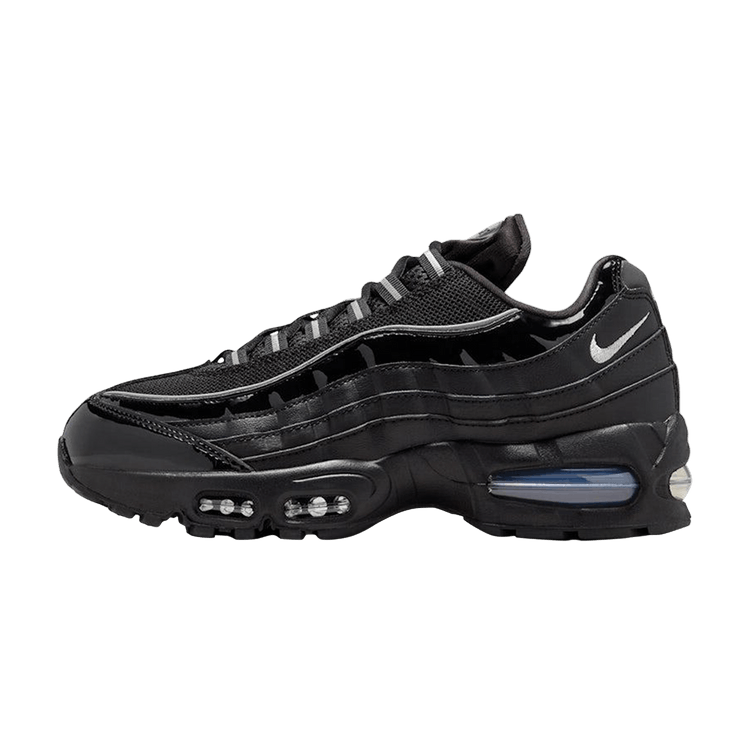 Nike Air Max 95 OG Big Bubble Black Patent, zijaanzicht met zwart patent leer, witte swoosh en zichtbare Air Max zool
