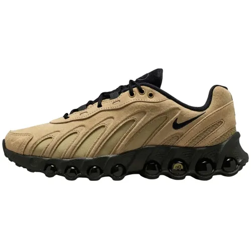 Nike Air Max Dn8 Leather Parachute Beige Black zijaanzicht met beige lederen bovenkant en zwarte details