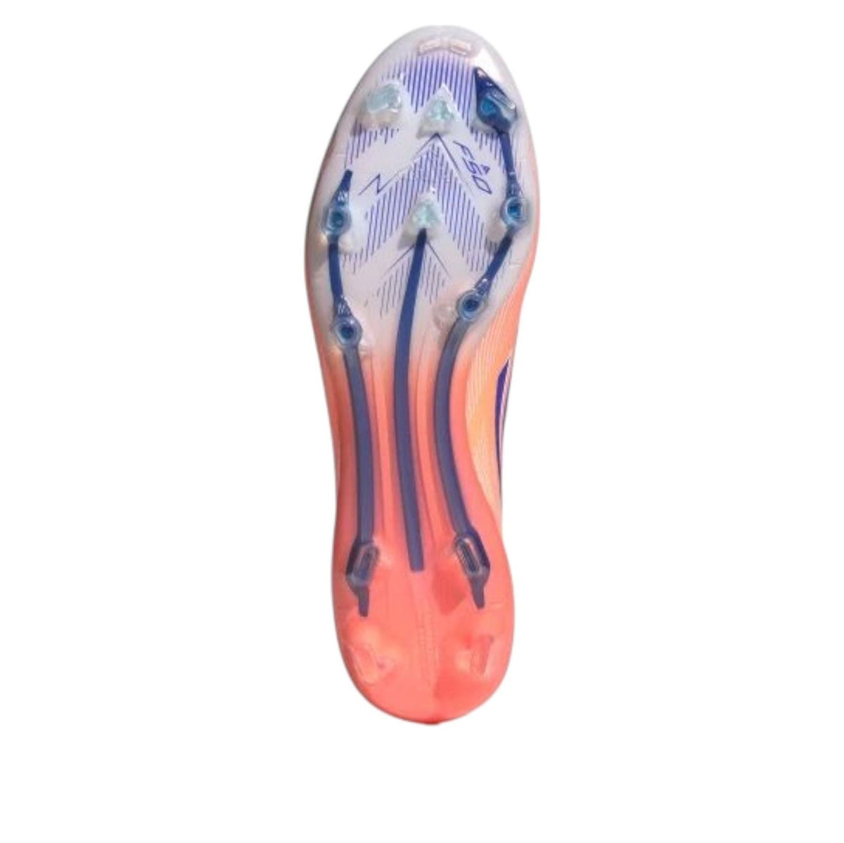 adidas F50 Elite FG Coral Blaze Pack, zoolprofiel met blauw-wit studs patroon en oranje voet