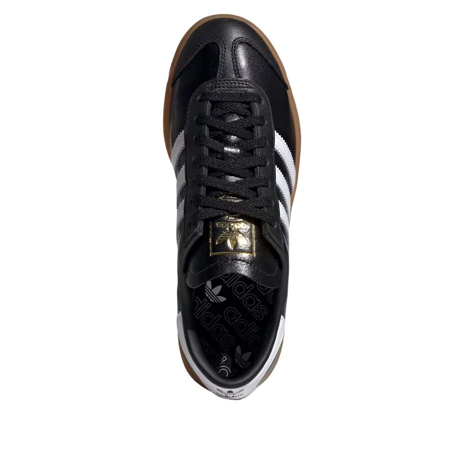 adidas Hamburg Black White Gum, bovenaanzicht met goudkleurig tonguebadge en patroon