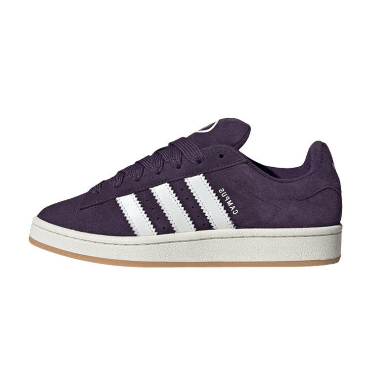 adidas Campus 00s Aurora Plum White Gum zijaanzicht, paarsblauwe canvas met drie witte strepen en gumzool
