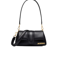 Jacquemus Le Petit Bambimou Black vooraanzicht, zwarte lederen schoudertas met gouden details en stiksels