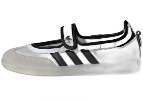 adidas Samba Jane Ruffle Pack White Black, zijaanzicht met wit suèdeleer, zwarte strepen en ruffled collar detail