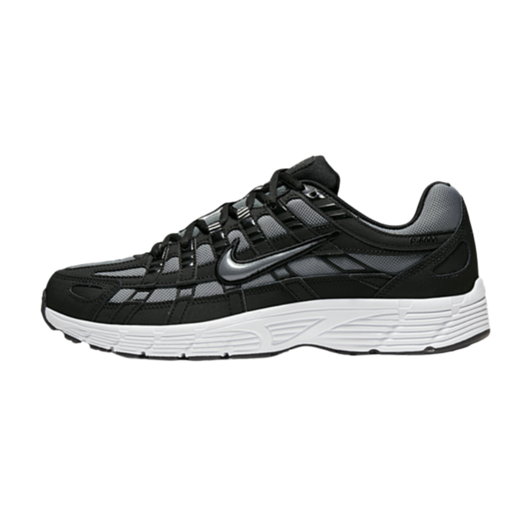 Nike P-6000 Black Cool Grey sneaker featuring a black and grey mesh upper with synthetic overlays, white cushioned sole, and sleek silver Nike swoosh, the real deal exclusive in whole Europe.