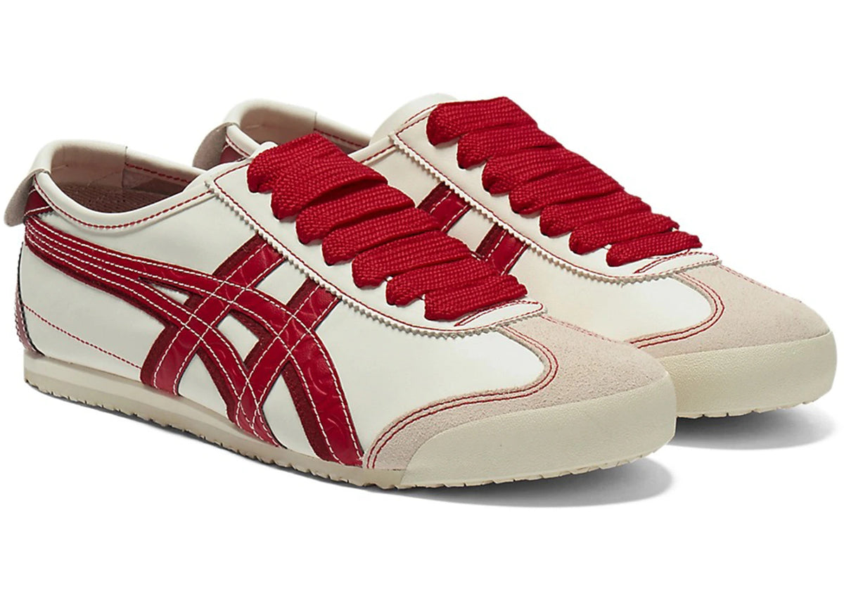 Onitsuka Tiger Mexico 66 Year of the Snake paar samen, crème basis met rood suède en rode stropdassen-achtige details