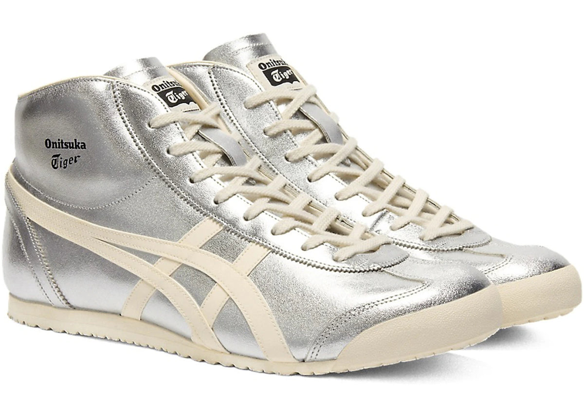 Onitsuka Tiger Mexico Mid Runner Silver Cream, paar samen met crème veters en zool