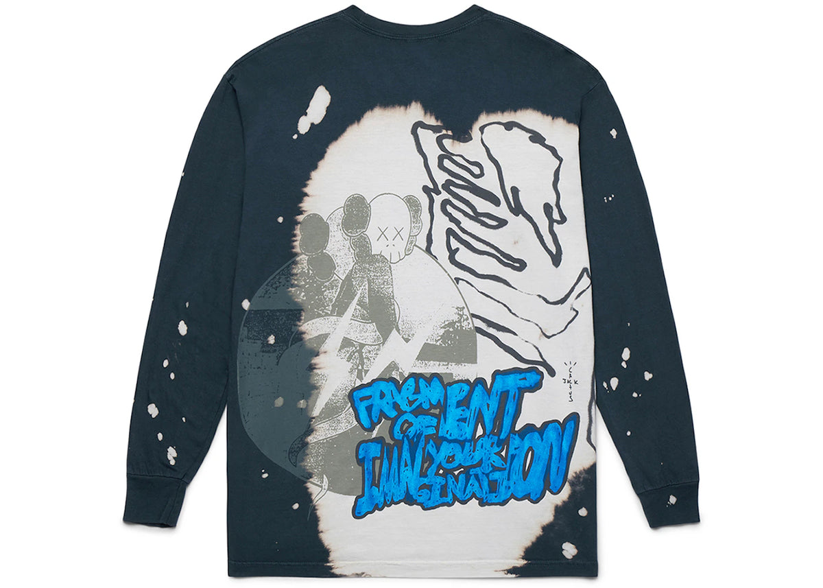 Travis Scott Cactus Jack + Kaws For Fragment L/S Tee Multi Grey, achteraanzicht met graffiti-tekstopdruk