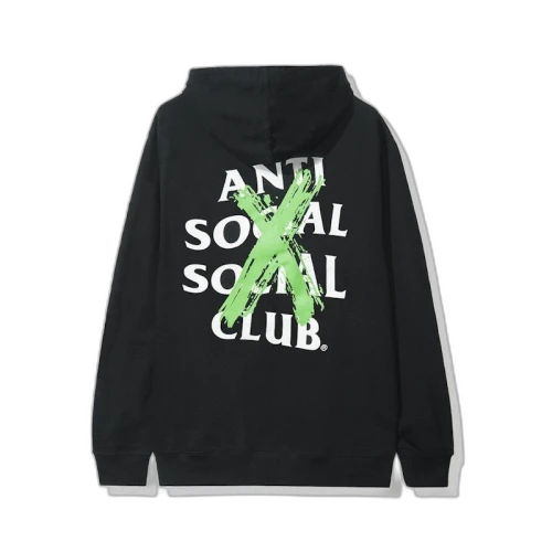 Anti Social Social Club Cancelled Remix Hoodie (FW19) Black, achteraanzicht met groot groen en wit logo, zwarte hoodie