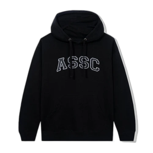 Anti Social Social Club Early Decision Hoodie Black, vooraanzicht met ASSC-logo in outline op zwart fleece