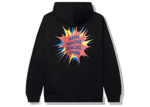 Anti Social Social Club Stunned Hoodie Black, achteraanzicht met kleurig grafisch logo op zwarte stof
