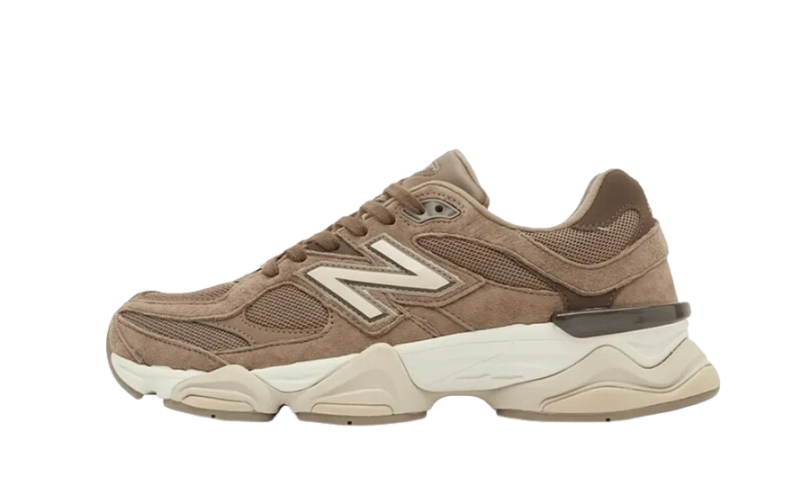 Side view of New Balance 9060 Mushroom Brown sneaker featuring a mushroom brown suede and mesh upper with cream accents, designed for comfort and style.