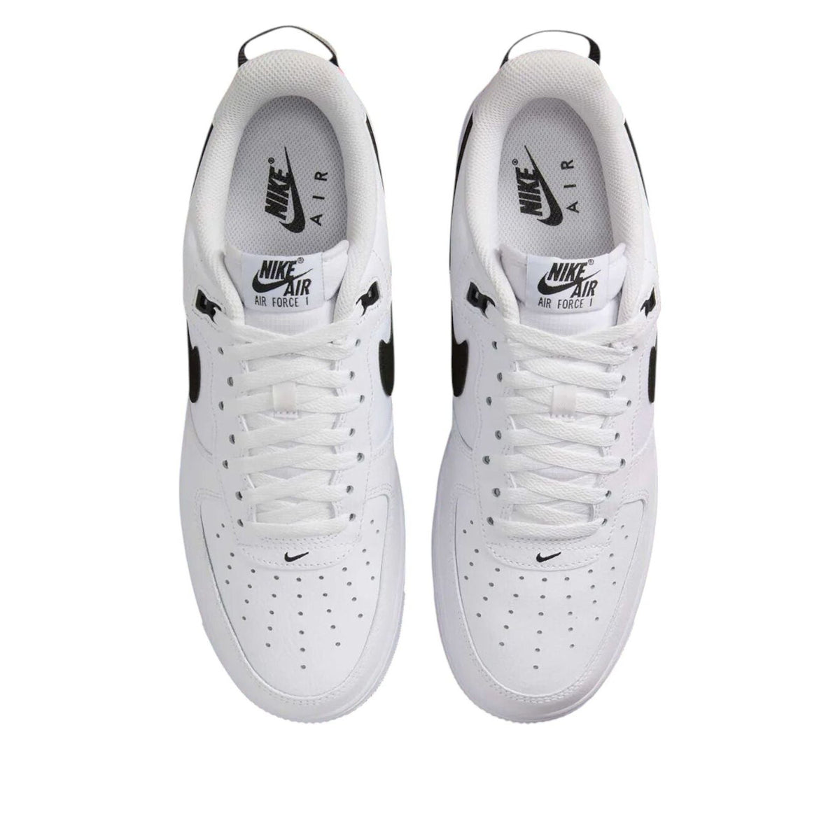 Nike Air Force 1 Low '07 LV8 White Black Bright Crimson, bovenaanzicht toonend perforaties en Nike Air branding