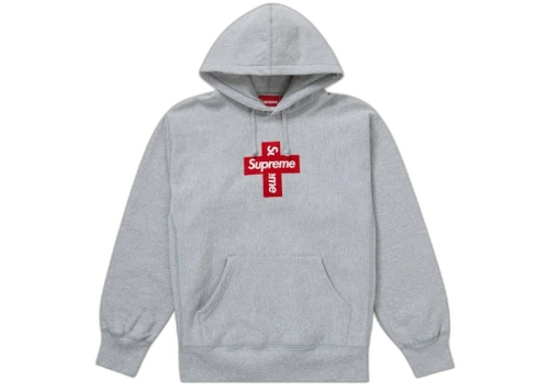 Supreme Cross Box Logo Hooded Sweatshirt Heather Grey