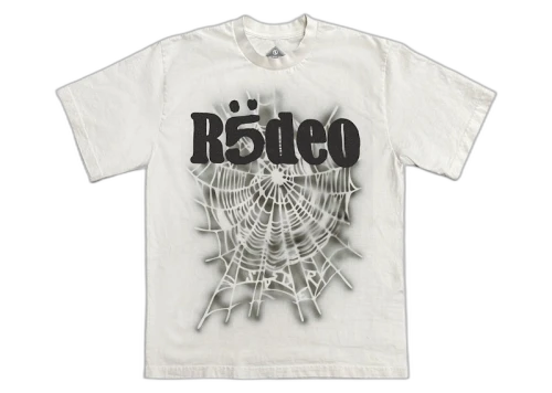 Travis Scott Cactus Jack x Sp5der Days Before Rodeo III Tee White, vooraanzicht met spinnenweb en tekstprint in zwart