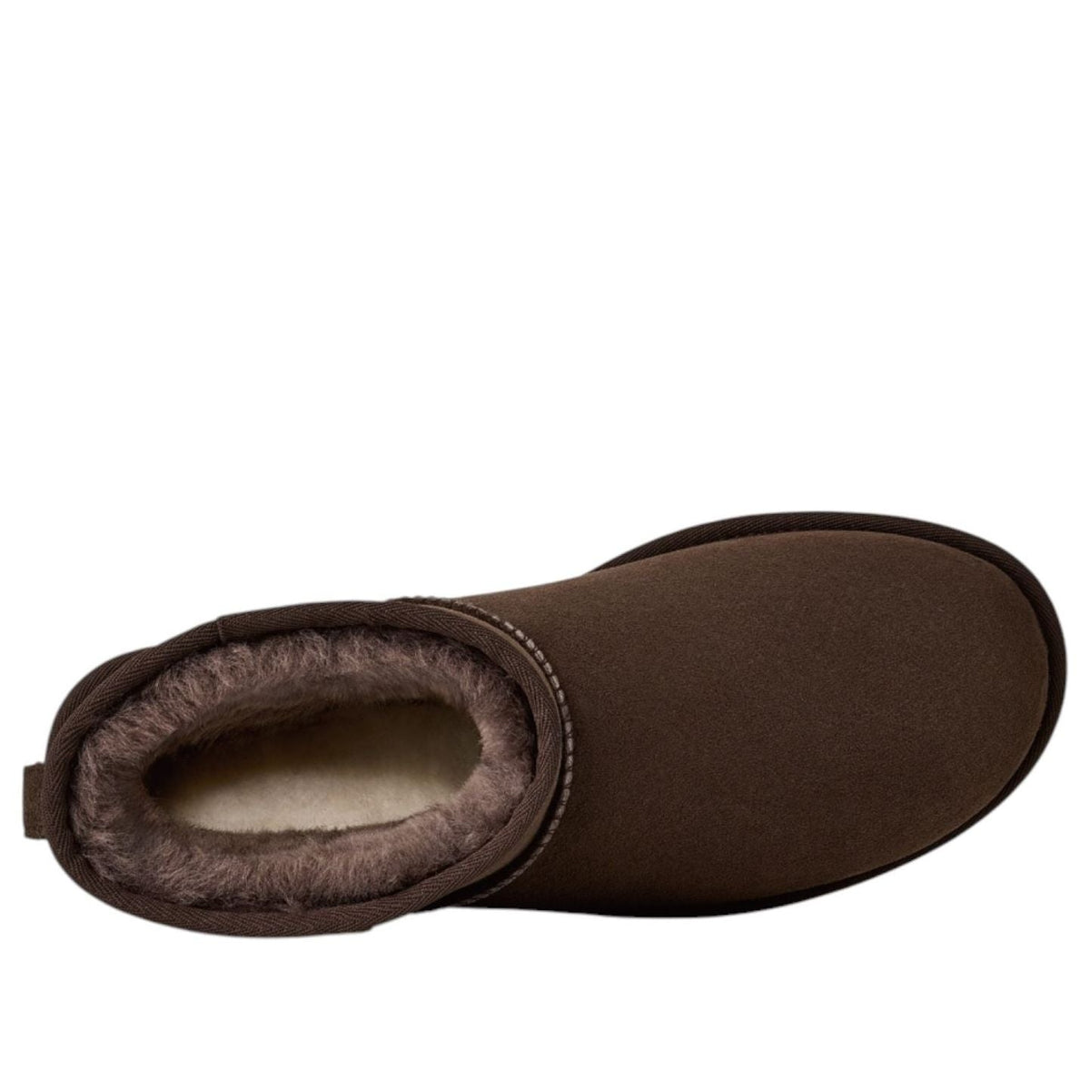 UGG Classic Mini II Boot Dusted Cocoa bovenaanzicht open schacht met fluffy wollen voering