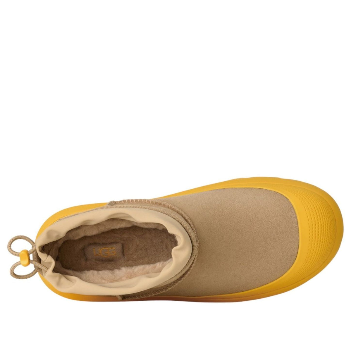 UGG Classic Ultra Mini Weather Hybrid Boot, bovenaanzicht open schacht toont beige fleece voering