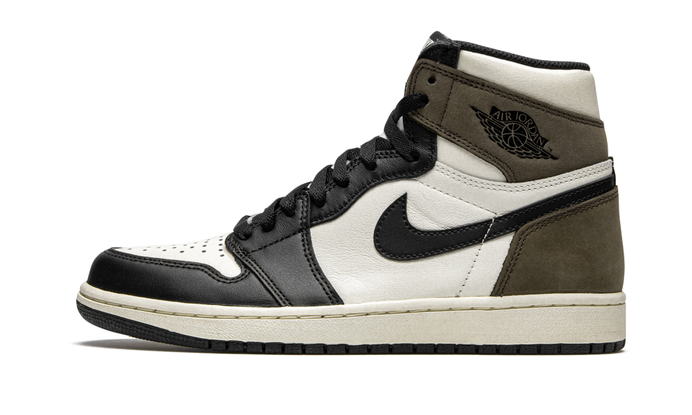 Nike Air Jordan 1 High Dark Mocha sneaker in white, black, and dark mocha colors with leather and suede accents, offering classic style and premium comfort. The real deal.