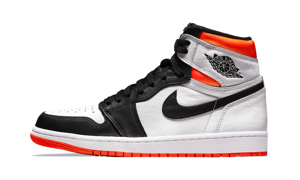 Nike Air Jordan 1 High Electro Orange sneaker featuring a classic high-top design with white, black, and bright orange accents, offering exclusive sneaker style in Europe The real deal.