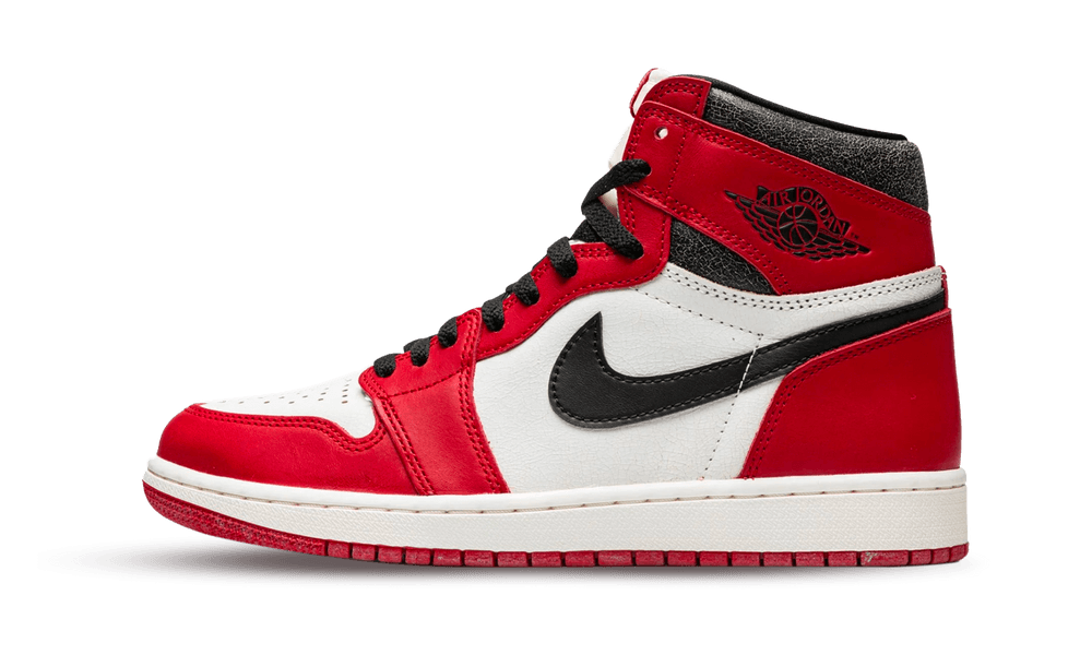 Nike Air Jordan 1 High OG Lost and Found sneaker in red, white, and black with classic high-top design, premium leather, and signature Nike Swoosh, the real deal.